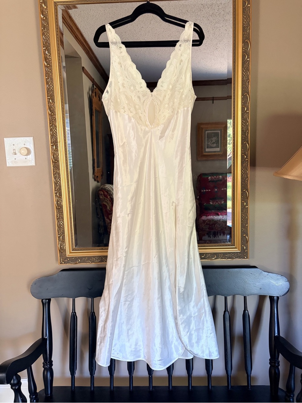 VICTORIA SECRET Lace-Trim Satin Slip Dress - Ivory